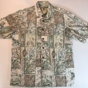 Kahala Aloha Shirt Mens Med Green Reverse Print Floral Hawaiian Islands Cotton